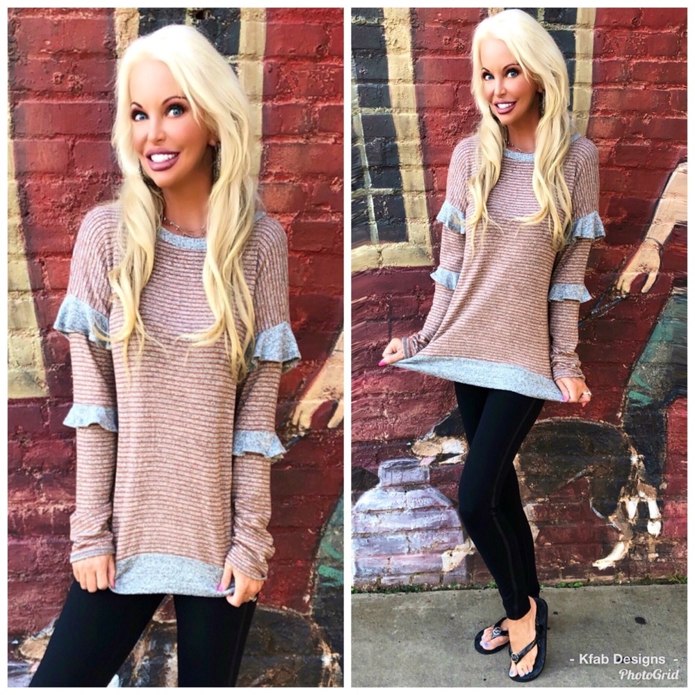 🛍Ruffled Striped Oversized Tunic Top! So Soft! - Picture 4 of 4